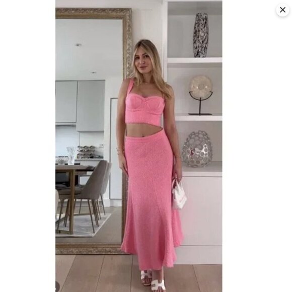 NWT ZARA Tweed Pink Maxi Skirt Large - Picture 2 of 5